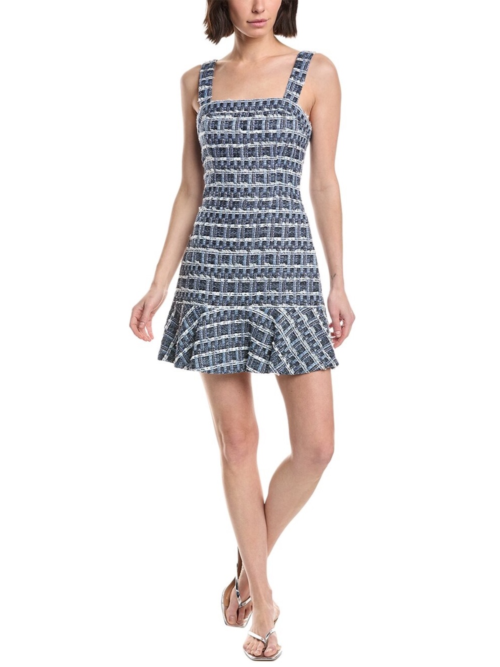 Alice + Olivia Navy and White Tweed Square-Neck Mini Dress